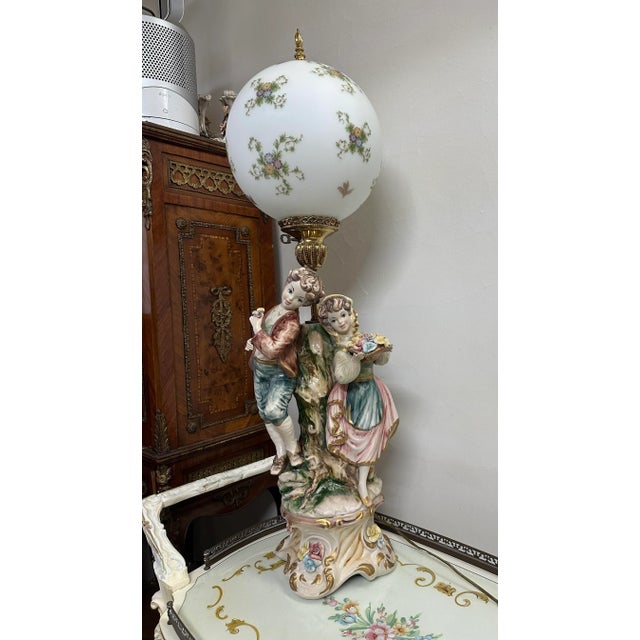 1990s Italian Capodimonte Porcelain Table Lamp, Italy For Sale In Los Angeles - Image 6 of 9