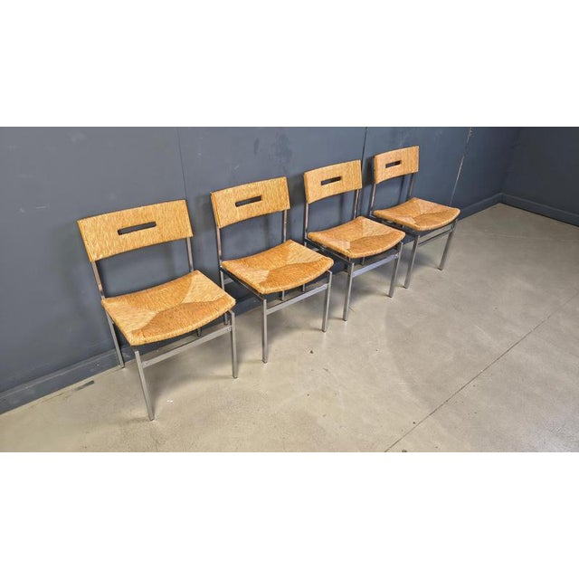 Belgian Wicker and Chrome Dining Chairs, 1970s, Set of 4 For Sale - Image 10 of 15