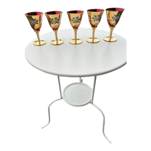 1960s Venetian Murano Style Crystal Ruby Flute Glasses- Set of 5