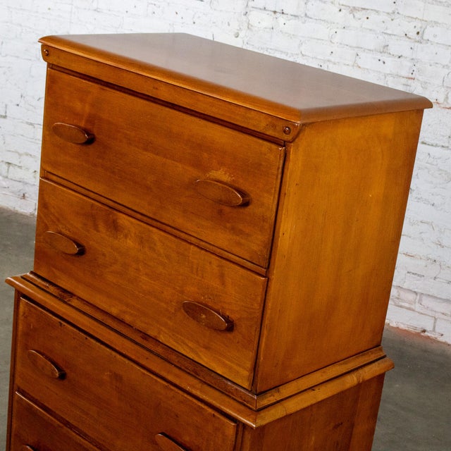 Brown 1930s to 1950s Transitional Solid Maple Tall Chest of Drawers With Hand Carved Pulls For Sale - Image 8 of 18