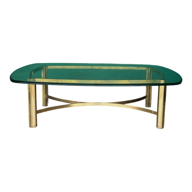Mid-Century Mastercraft Brass Coffee Table With Glass Top For Sale