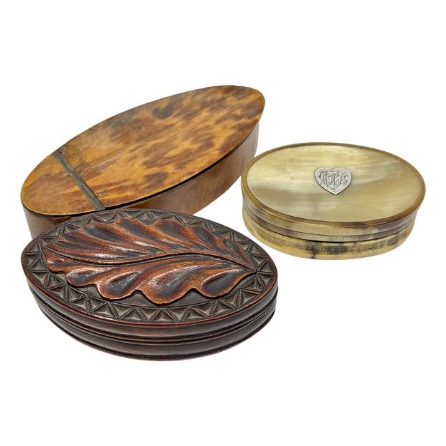 19th Century Three Horn, Silver and Wood Trinket or Snuff Boxes For Sale