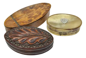 19th Century Three Horn, Silver and Wood Trinket or Snuff Boxes