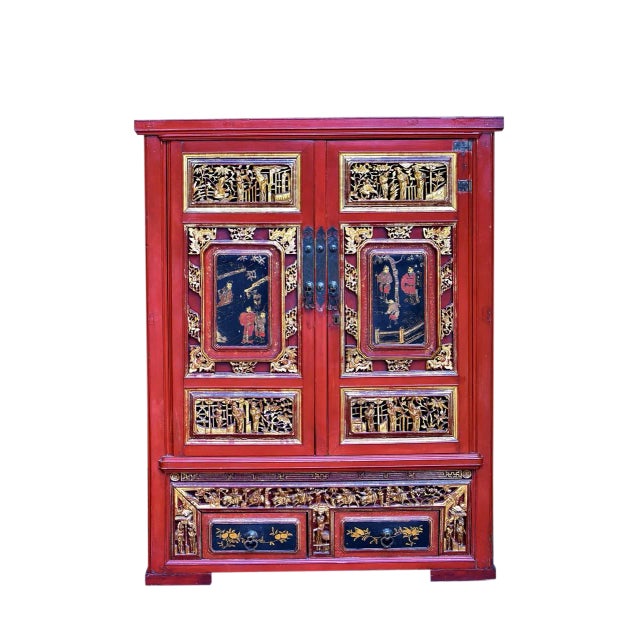 Antique Chinese Gilded Cabinet Fully Carved For Sale