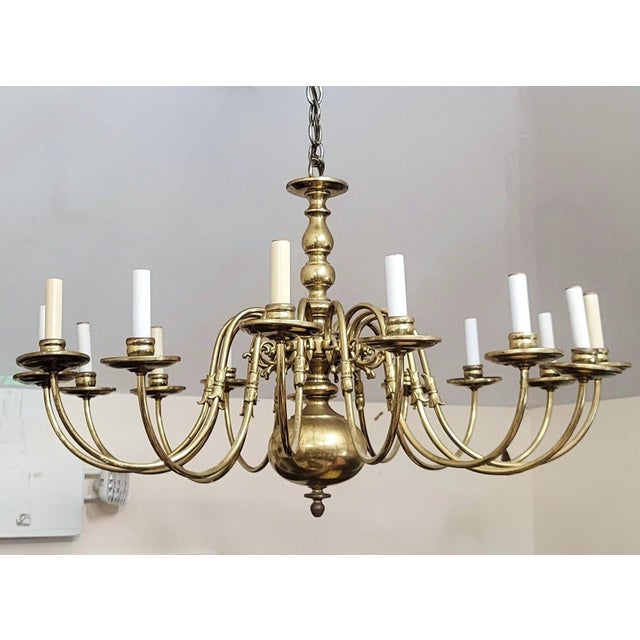 Metal Vintage German Mid-Century Modern Dutch Style Brass 15 Light Chandelier For Sale - Image 7 of 9