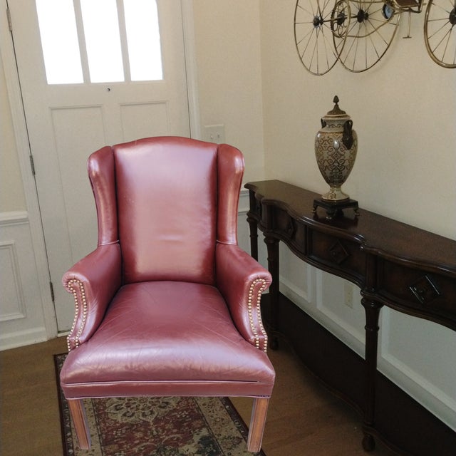 Experience Timeless Elegance of a Genuine Leather Wingback Chair by Kenyon Furnishings For Sale - Image 4 of 7