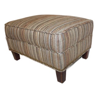 Late 20th Century Mid-Century Upholstered Ottoman – Striped Fabric, Nailhead Trim For Sale