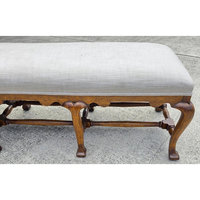 Wood Jerry Pair Queen Anne Linen Walnut Califia Bench For Sale - Image 7 of 13