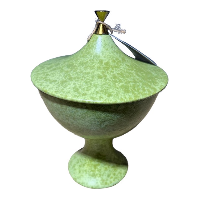 Mid-Century Modern 1960s Royal Haeger Marbled Green Pottery Covered Dish 3-Wick Candle by Antique Flames For Sale