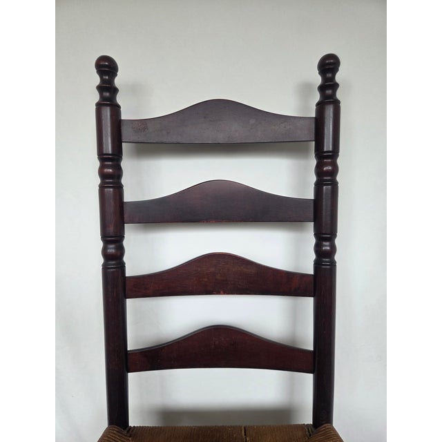 Farmhouse Antique American Hand-Turned Ladder Back Chair W/ Woven Rush Seat For Sale - Image 3 of 10