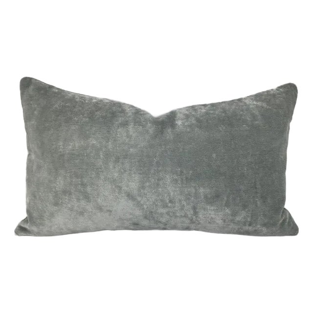 Kravet Couture Fine Lines in Glacier Lumbar Pillow Cover - 11.5" X 20" Silver Gray Velvet Rectangle Cushion Case For Sale