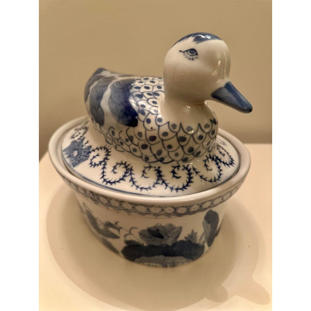 White Vintage Blue and White Porcelain Duck Tureen For Sale - Image 8 of 11