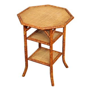 Vintage Bamboo And Rattan Three Tier Side Table For Sale