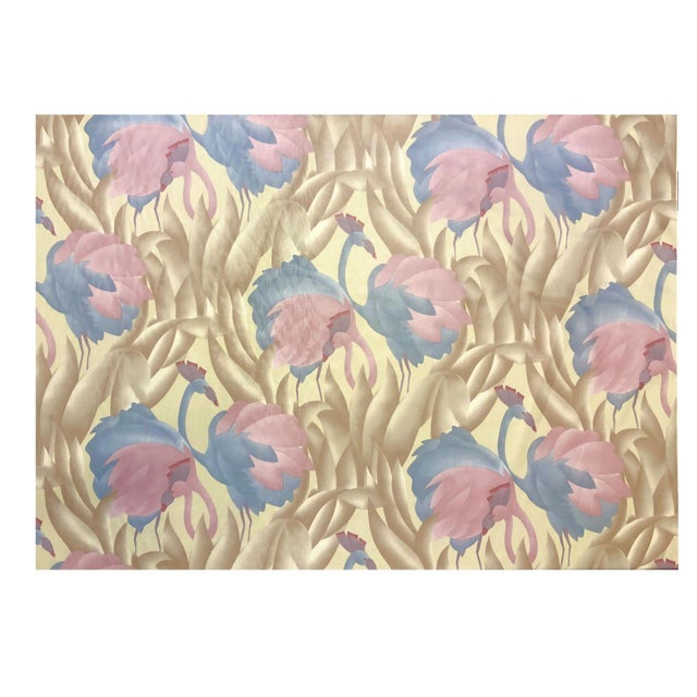 Modern Polished Cotton Fabric With Tropical Flamingo Design, 9 Yards Total For Sale