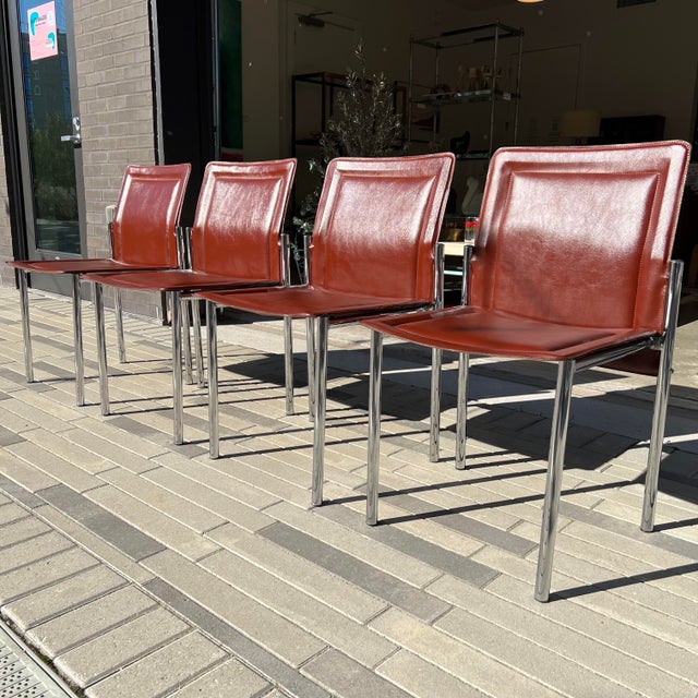 Mid 20th Century Vintage Leather & Chrome Dining Chairs Set of 4 Chairish
