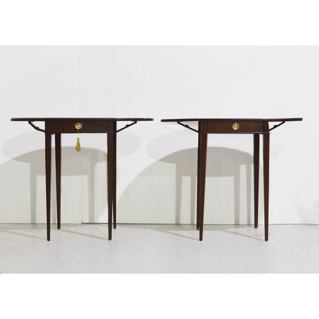 Mid Century Traditional Tapered Leg Flip Top Tables - A Pair For Sale - Image 11 of 12