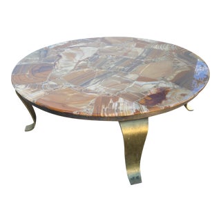 1970s Muller of Mexico Lacquered Onyx Coffee Table With Brass Base For Sale