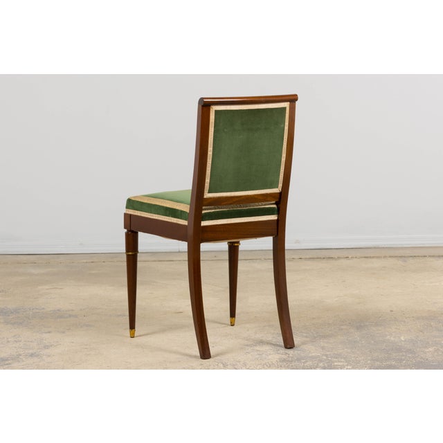 1930s French Art Deco Mahogany Dining Chairs in Olive Green Velvet - Set of 6 For Sale - Image 16 of 18
