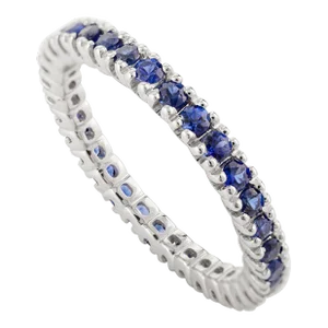 Prong Set Blue Sapphire Round Cut Eternity Band in 18k White Gold Size 7
