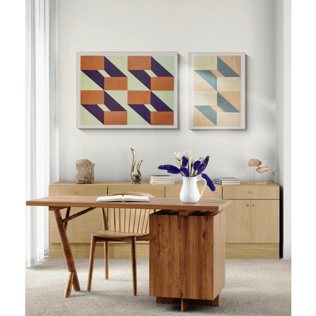 Mid-Century Modern Geometric Composition With Purple and Orange For Sale - Image 3 of 5