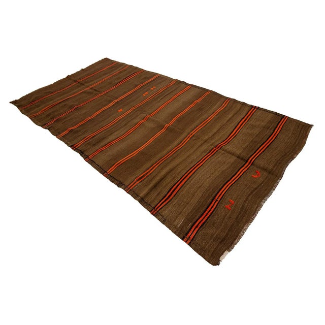 1960s Vintage Brown & Orange Striped Kilim Rug- 5′2″ × 9′10″ For Sale - Image 4 of 7