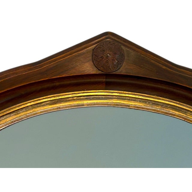Antique Victorian Gothic Revival Arched Wall Mirror With Wood Rosette Detail Discover a stunning piece of history with...
