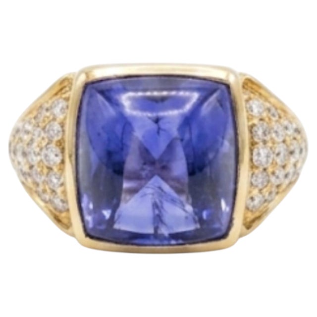 2020s Natural Diamond 0.62cts & Tanzanite 10.90cts Ring in 14k Gold, Size 3 For Sale - Image 5 of 8