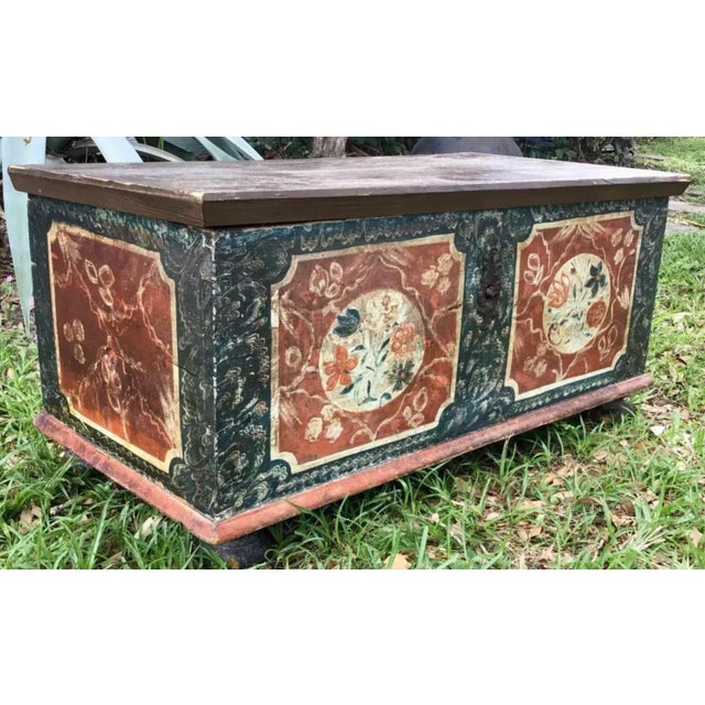 Boho Chic 19th Century Painted Pine European Blanket Chest For Sale - Image 3 of 13