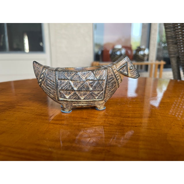 Folk Art Vintage Folk Art Takahashi San Francisco Stoneware Dog Votive Holder For Sale - Image 3 of 6