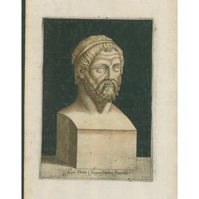 Original 1569 Old Master engraving of an antique bearded portrait herm from Aquiles Estaço’s Inlustrium Viror. ut exstant...