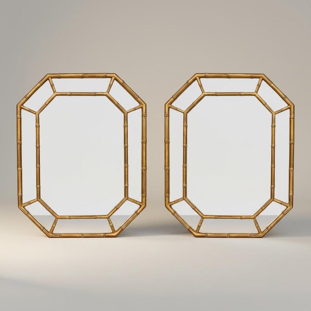 Hollywood Regency Mid-Century Hollywood Regency Style Faux Bamboo Giltwood Mirrors - Pair For Sale - Image 3 of 8