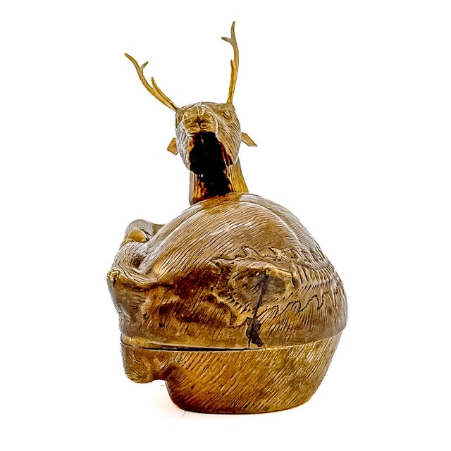 Hollywood Regency Mid 20th Century Brass Reclining Stag Betel Box by j.w. Robinson's For Sale - Image 3 of 12