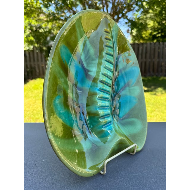 California Pottery Vintage MCM California Pottery Usa 404 Green & Aqua Drip Glaze Ash or Catchall Tray For Sale - Image 4 of 13