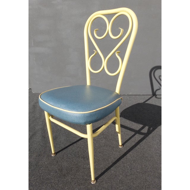 Set Of Six Mid Century Modern Yellow Blue Metal Bistro Chairs