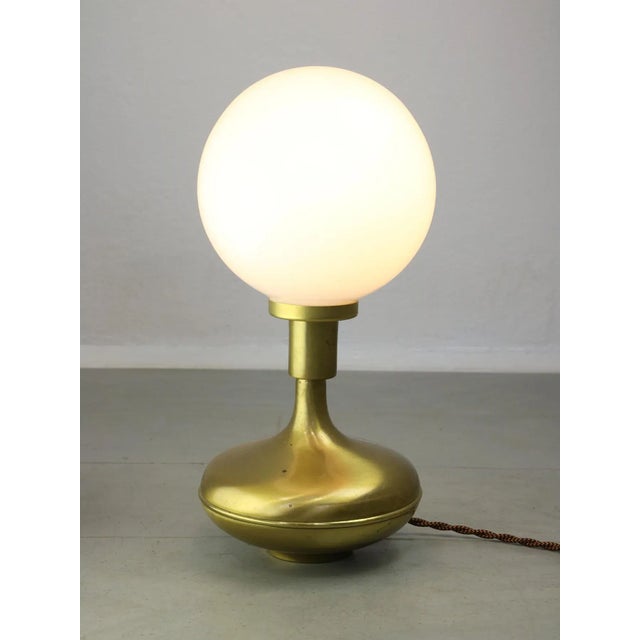 Metal Mid-Century Italian Modern Brass & Opaline Glass Table Lamp For Sale - Image 7 of 12