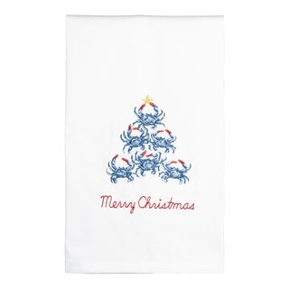 Blue Crab Christmas Tree Embroidered Kitchen Towel For Sale