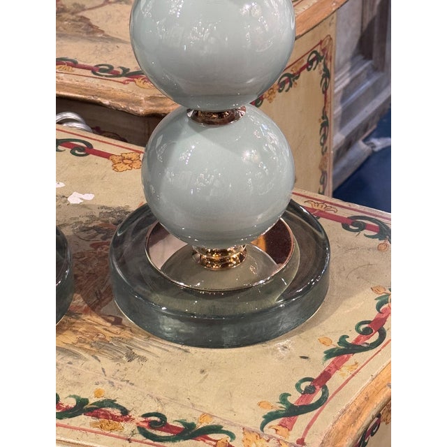 Early 21st Century Murano Pale Green Glass Ball Form Lamps - a Pair For Sale - Image 5 of 6