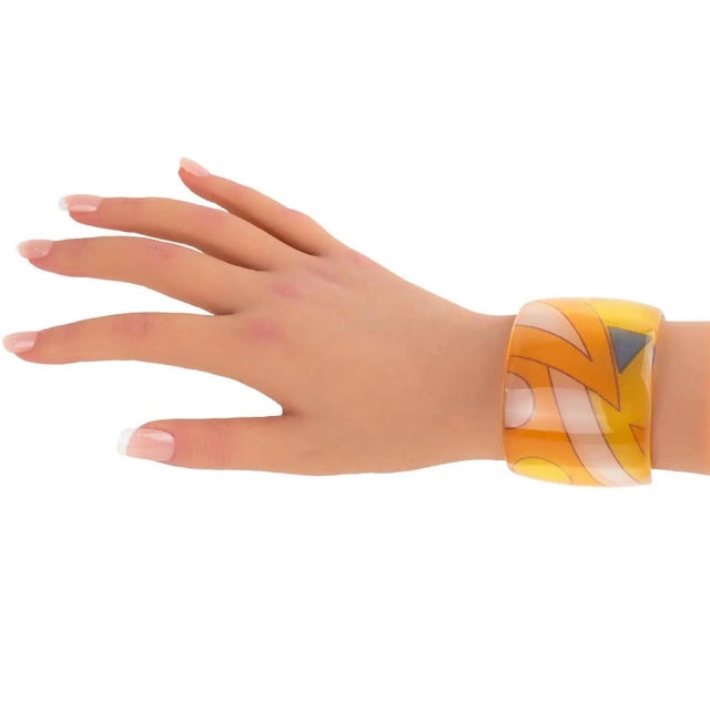 Sanalitro Milano Acrylic Resin Cuff Bangle Bracelet with Pastel Silk Scarf For Sale - Image 4 of 11