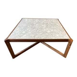 Mid 20th Century Mid Century Modern Coffee Table With Walnut Base and Marble Top. For Sale