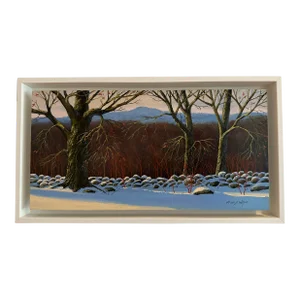 "Vermont Wall With Snow" Realist Landscape Framed Oil Painting