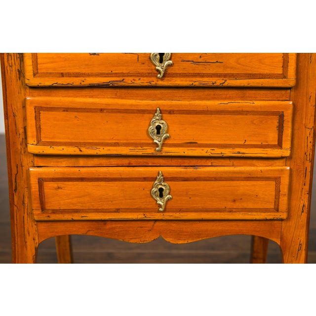 French Louis-Philippe Period 1840s Walnut Bedside Table with Geometric Banding For Sale - Image 9 of 12