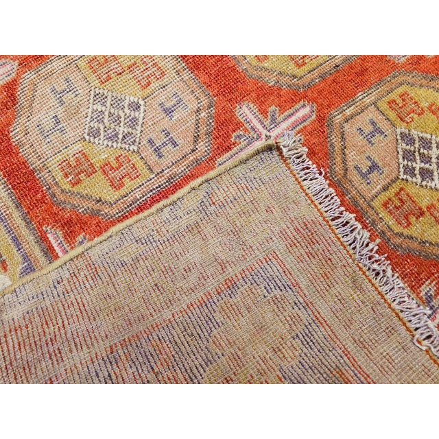 19th Century Khotan Rug in Allover Geometric Pattern in Red, Lavender, Ivory, Green For Sale - Image 15 of 16