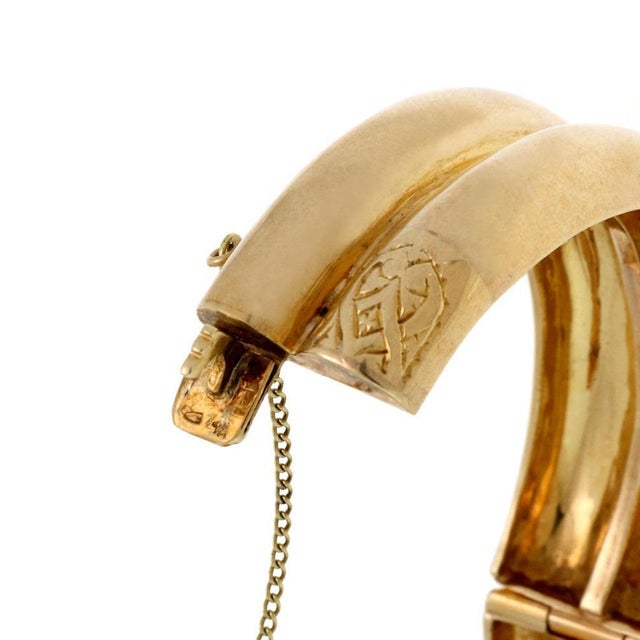 Late 20th Century Wide Diamond & Emerald 14k Yellow Gold Enamel Snake Bangle Bracelet For Sale - Image 5 of 7