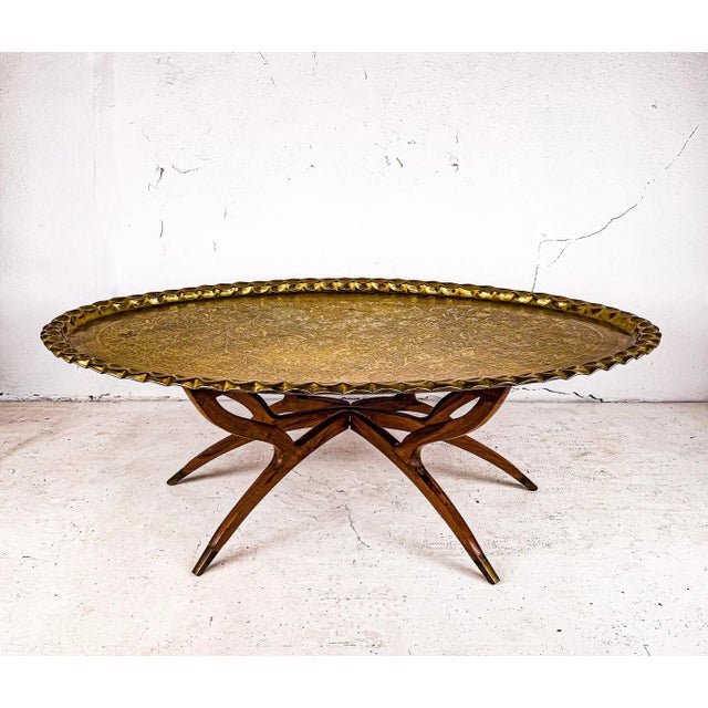 Midcentury Modern Brass Tray Table With Base For Sale - Image 4 of 17