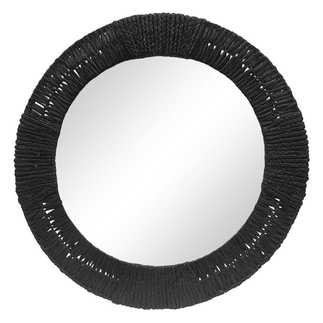Coastal Folha Round Mirror in Black For Sale - Image 3 of 3