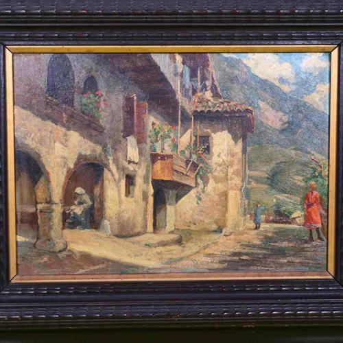 This stunning artwork features a vibrant scene of rural life, framed in a decorative vintage wooden frame. Painted using...