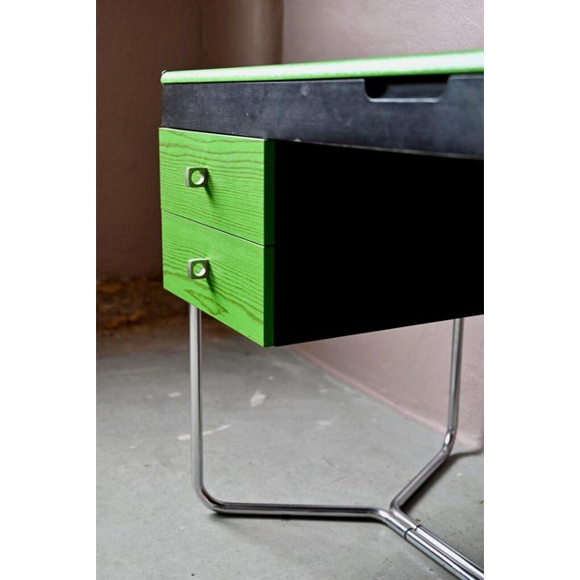 Postmodern Bauhaus Desk in Green and Black Wood and Chrome Metal, 1980s For Sale - Image 3 of 18
