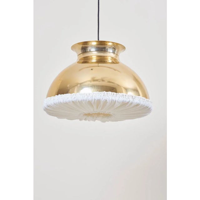 Large Brass Pendant Lamp with Fabric, 1970s For Sale - Image 6 of 12