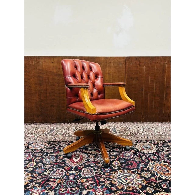 Beige English Chesterfield Desk Chair in Red For Sale - Image 8 of 8