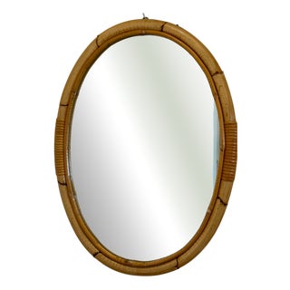 Oval Bamboo Mirror, 1970s For Sale